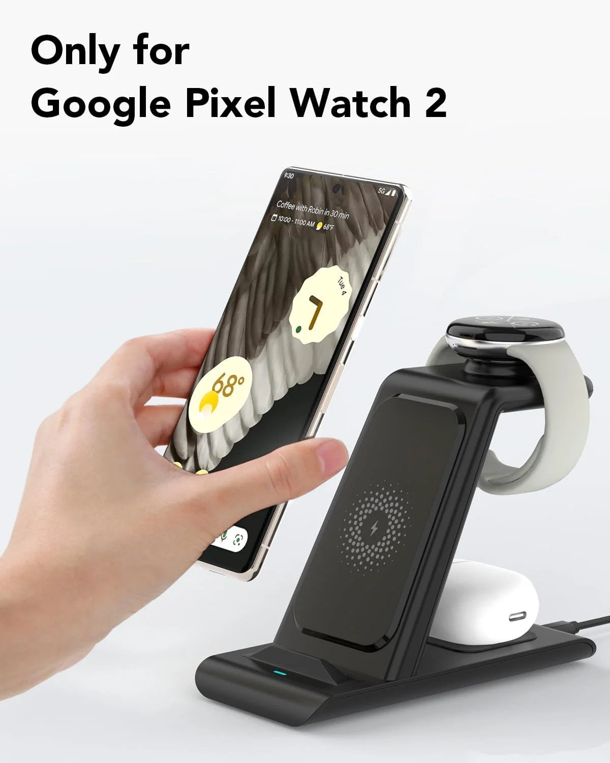 Carregador sem fio 3 em 1 atualizado compatível com Google Pixel Watch 3/2