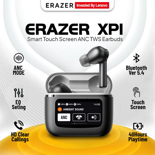 Erazer XP1 Smart Touch Screen TWS Fones de ouvido sem fio com cancelamento de ruído ativo Bluetooth 5.4