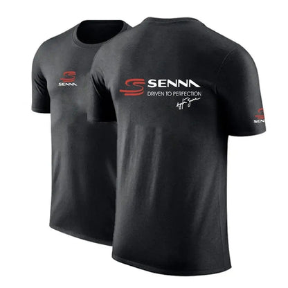 Camisa Ayrton Senna Masculinas de Verão em Algodão com Estampa Clássica e Cor Sólida, Esportivas, Casuais