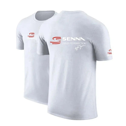 Camisa Ayrton Senna Masculinas de Verão em Algodão com Estampa Clássica e Cor Sólida, Esportivas, Casuais